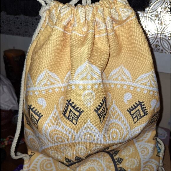 Miamao Drawstring Bag Yellow, Black, White Backpack, Beach Bag Boho Festival - Picture 1 of 6